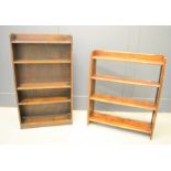 Two oak bookcases, 91cms tall x 77cms x 17cms, and 106cms tall x 62cms x 19cms