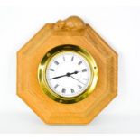 Robert Thompson 'The Mouseman' octagonal carved wall clock, with trademark mouse to the top, 19cm
