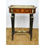 A Victorian jardinere stand / planter with inner liner, brass gallery rail, and inlaid with floral