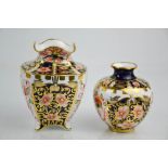 Two Royal Crown Derby Old Imari pattern vases, one with crinkled edge, date codes 1912 and 1914.