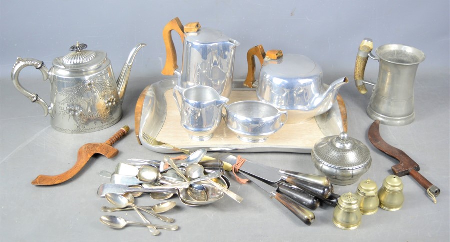 A vintage Picquot ware tea and coffee set and tray together with a quantity of silver-plate