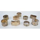 Nine silver napkin rings, fully hallmarked. 7.2toz