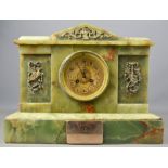 A Victorian green onyx mantle clock, of architectural form, with gilt mounts, and presentation