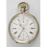 An early 20th century silver chronograph pocket watch by S. Smith & Sons, 9 strand London