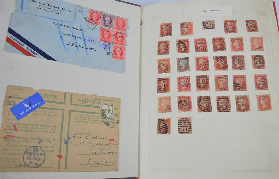 An album of early British and worldwide stamps to include penny reds and other examples