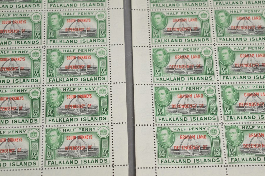 Four full sheets of Falkland Islands mint stamps, issued 1944-1945, overprinted dependency of - Image 3 of 3