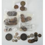 A quantity of British coins to include Victoria farthings,halfpenny, George III 1797 twopence