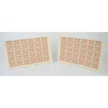 Two blocks of mint one dollar Hong Kong 1946 victory stamps, 60 in total