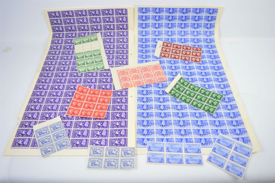 Two full sheets of King George VI mint stamps overprinted Tangier together with mint blocks of