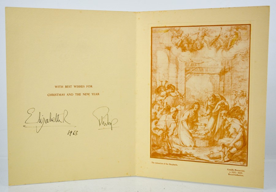A Christmas card sent to Kenneth Mayer, signed Elizabeth R and Philip and dated 1963