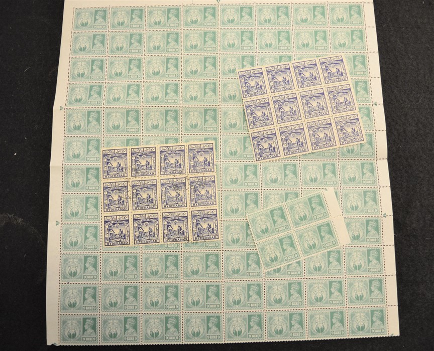 A quantity of mint blocks of Hyderabad and India victory stamps, 1945/46