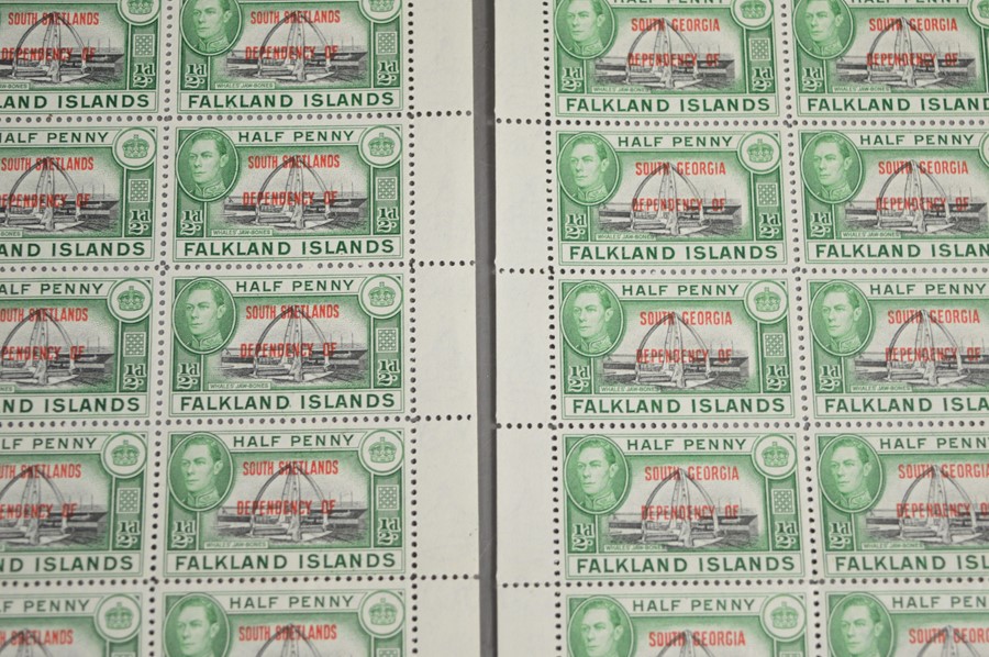 Four full sheets of Falkland Islands mint stamps, issued 1944-1945, overprinted dependency of - Image 2 of 3