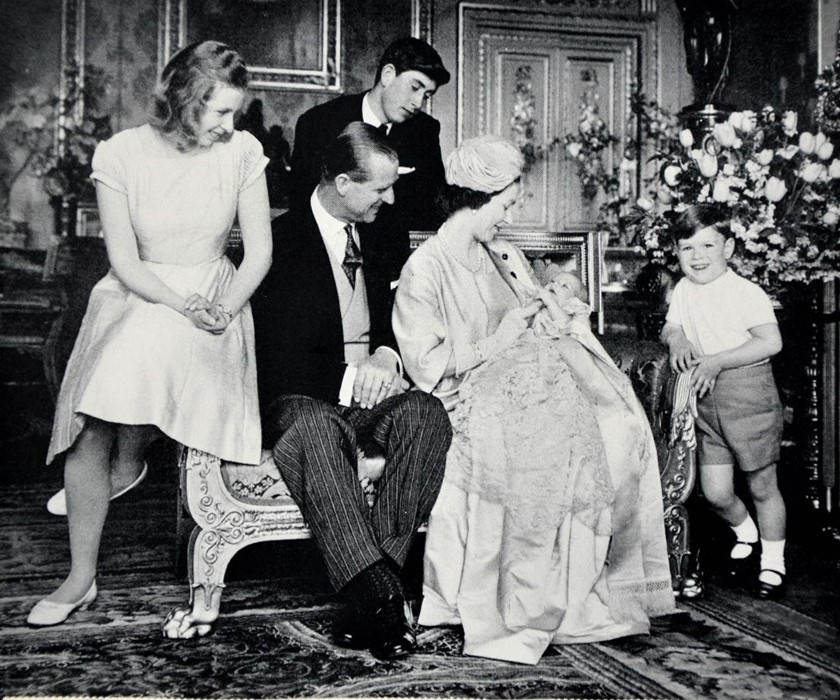 A family photo commemorating the Christening of Prince Edward, signed Elizabeth R and Philip 1964 - Image 2 of 3