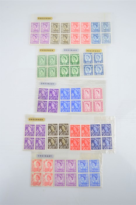 A group of Queen Elizabeth II mint blocks of phosphor and normal stamps from Jersey and Northern