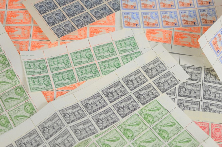 Seven full sheets and various blocks of KGVI mint stamps to include Sarawak,Turks & Caicos Islands, - Image 2 of 3