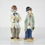 Two Lladro clowns, one signed to the base MC Ladro and dated 8.11.98, 13cm high.