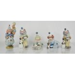 A group of five Lladro clowns, of various design.