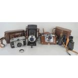 A quantity of vintage cameras to include Voigtlander Bessa, Ilford etc