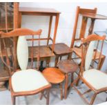 A group of furniture to include, upholstered bedroom chairs, tripod table, side table, stool etc