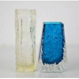 Two Whitefriars style vases, one in blue 13.5cm high.