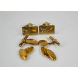 Two pairs of gold cufflinks, and a metal pair, 4.7g.