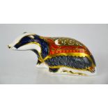 A Royal Crown Derby Moonlight Badger, 16cm long, with box.