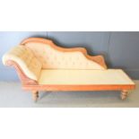 A 19th century pine chaise lounge with carved back, a/f, 172cm by 83cm by 54cm