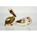 A Royal Crown Derby Brown Pelican and and owl, 13cm long.