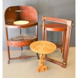 A Victorian mahogany corner wash stand together with a Chinese resin table, side table and picture