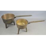 Two 18th century brass and bronze skillets, marked on handle Robert Street and co, Bayley and Street