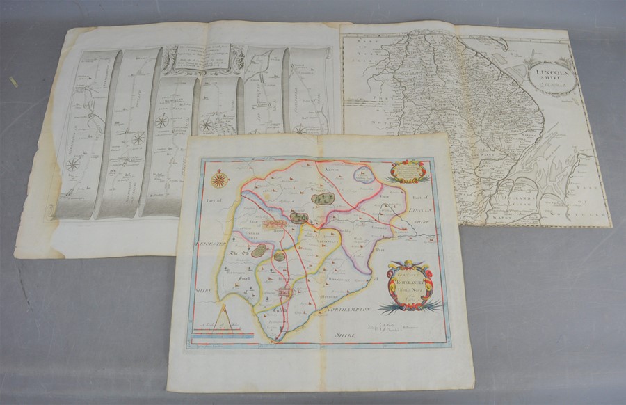 Robert Morden, 17th century hand tinted map of Rutland together with a Robert Morden map of