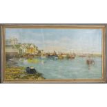 Olive Coker (20th century): Harbour scene, oil on board, 75 by 39cm.