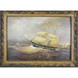 M Skardoa (20th century): Sailing ship on stormy seas, oil on canvas, 48 by 33cm.