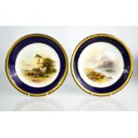 A pair of Royal Worcester dishes painted by John Stinton, circa 1920, 24cm diameter, one painted