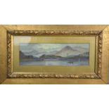 A Swaine (19th century): mountain and river landscape, watercolour, 45 by 15cm.