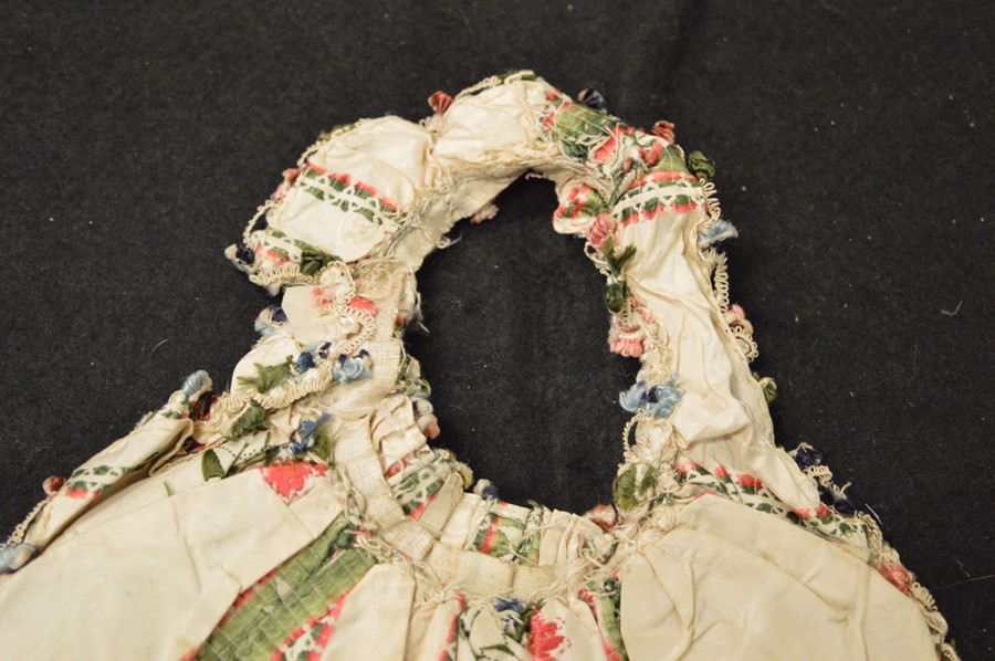 Two 19th century embroidery samples on silk, one of corset form embroidered with flowers and - Image 10 of 11