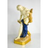 A large Royal Worcester porcelain figure of a bather, modelled by Sir Thomas Brock, maiden beside