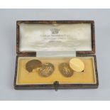 A pair of 9ct gold oval cufflinks, engraved and monogramed in original presentation box, 5.7g