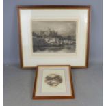 An engraving and signed print by Kenneth Lynch, titled "Sea witch" and "Arundle castle"