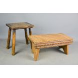 A 19th century oak milk stool and a later example.