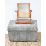 A metal travel trunk together with a Victorian toilet mirror