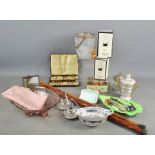 Two Wedgwood glass vases, a Carlton ware dish, pink pressed glass vintage dish and other items.