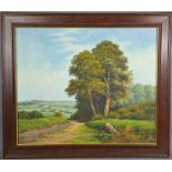 A 20th century unsigned landscape with trees, oil on canvas, 49 by 50cm.