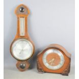 A Bentima oak mantel clock together with a Comitti barometer