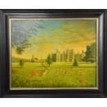 Anne Osib (20th century): view of Burghley House, oil on canvas, 49 by 39cm.