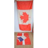 A group of vintage flags to include Denmark, France and Canada, 91cm by 192cm