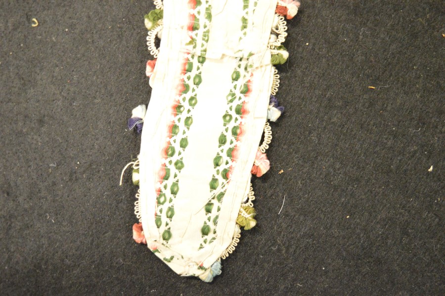 Two 19th century embroidery samples on silk, one of corset form embroidered with flowers and - Image 5 of 11