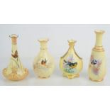 A group of four Royal Worcester Locke & Co vases, painted with birds on branches with blossom,
