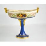 A Royal Worcester Art Deco period pedestal vase, with twin handles, and a central oval painted