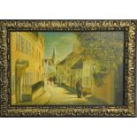 Anne Osib (20th century): view of Stamford, oil on canvas, 29 by 19cm